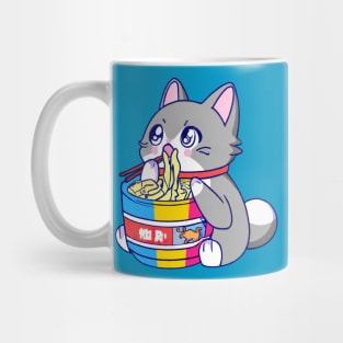 Pansexual Flag Cat Kawaii Anime Eating Ramen Noodles Japanese Kitty LGBT LGBTQ Mug